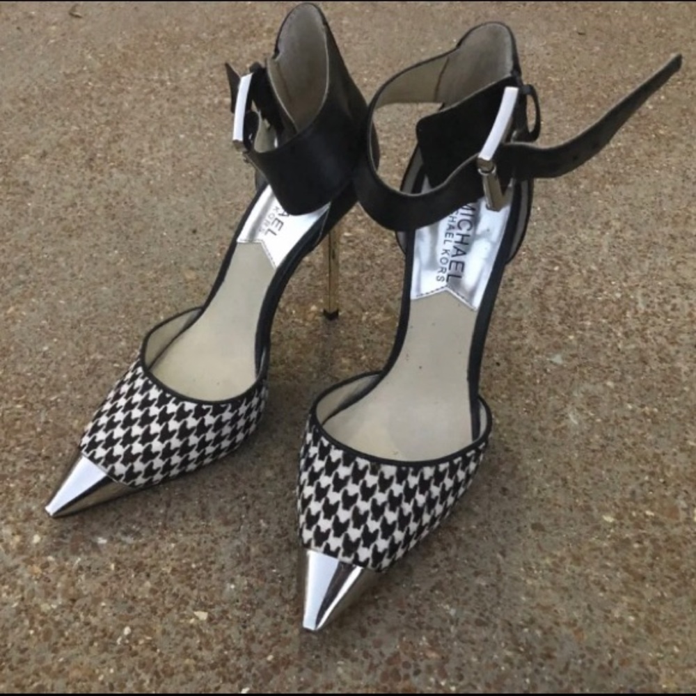 Michael Kors Houndstooth Silver Stilettos Heels
